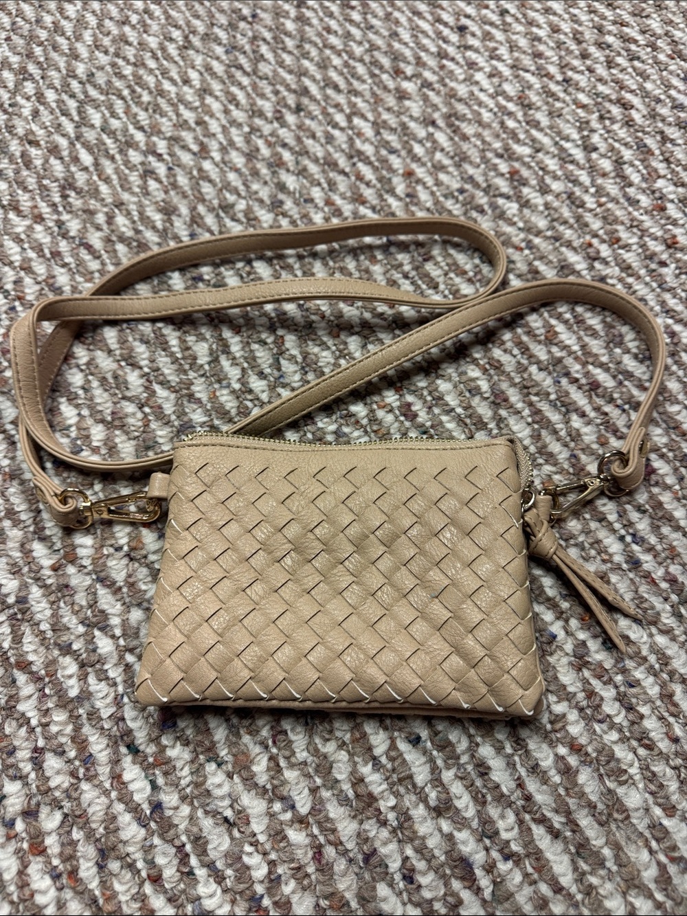 Woven Leather Crossbody Bag in Tan